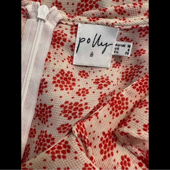 New PRINCESS POLY Desert Duck Mini Dress Red White Dainty Floral Ruffles Sun - Picture 10 of 13